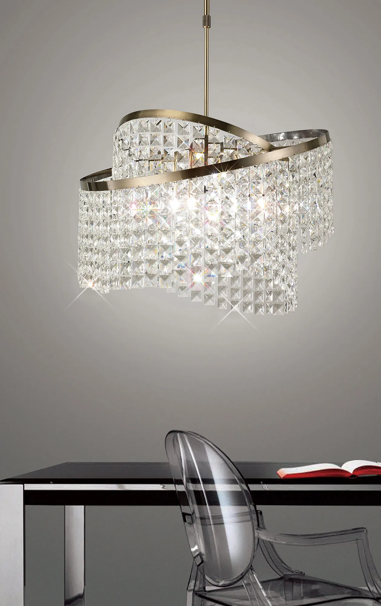 Cortina Crystal Ceiling Lights Diyas Ringed & Square Crystal Fittings